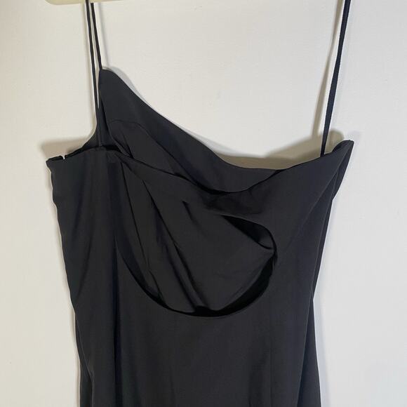 Anthropologie BHLDN‎ Dress ONE SHOULDER Sz 12 Black Slit Cutout Back Midi NEW - Picture 7 of 16